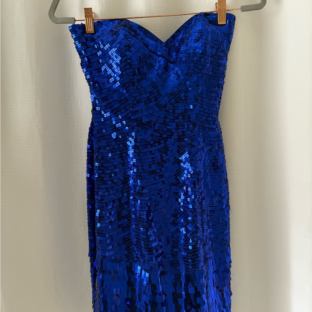 Blue Sequin Strapless Gown with Sweetheart Neckline